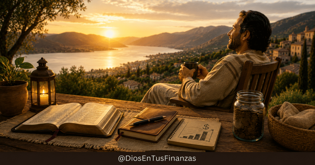 Devocional financiero: una Biblia abierta junto a una taza de café en una mañana tranquila