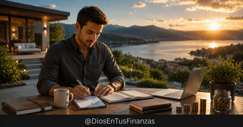 Mayordomía bíblica del dinero: manos abiertas sosteniendo monedas junto a una Biblia