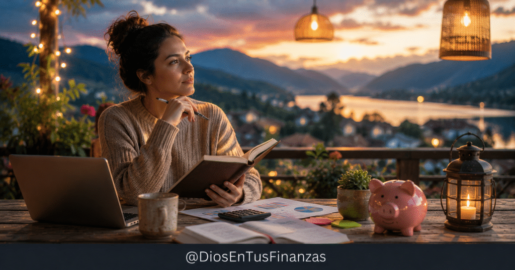 Sabiduría financiera de Proverbios: una Biblia abierta en Proverbios junto a un cuaderno de cuentas